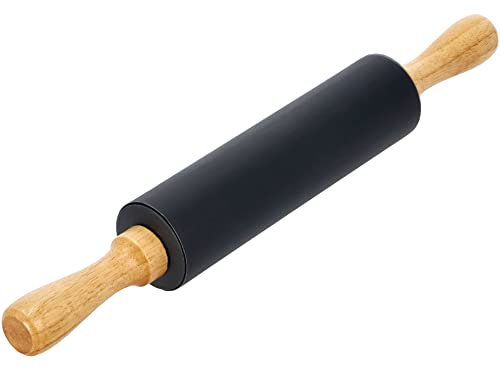 KADAX Silikon Teigrolle mit Antihaftschicht, Rolle mit angepasstem Griff, Teigroller, Rolling Pin für Blätterteig, Piroggen, Nudeln (Schwarz)