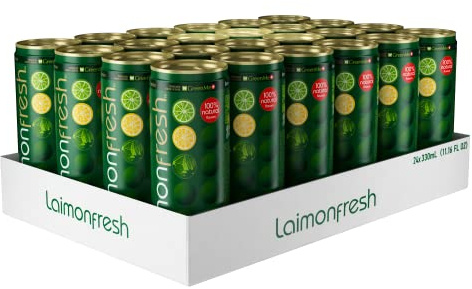 SANMY Laimon Fresh - Refrescante Bebida Carbonatada de Limón, Lima y Menta, 330 ml, Pack 24 Unidades
