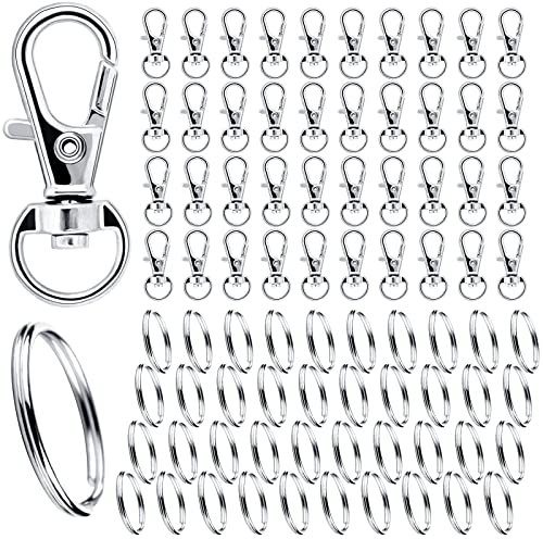 Schlüsselring Klein 80Stk Karabiner Schlüsselanhänger Basteln Selber Machen Ringe Karabinerhaken mit Drehgelenk(Silber)
