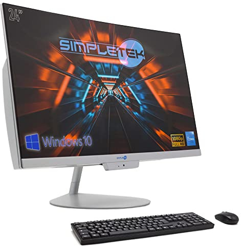 SIMPLETEK AiO All in One 24 Incurvé i5 Windows 10 FHD 8 Go RAM SSD 240 Go Webcam intégrée WiFi5 Bluetooth4.2 | Ordinateur de bureau incurvé PC