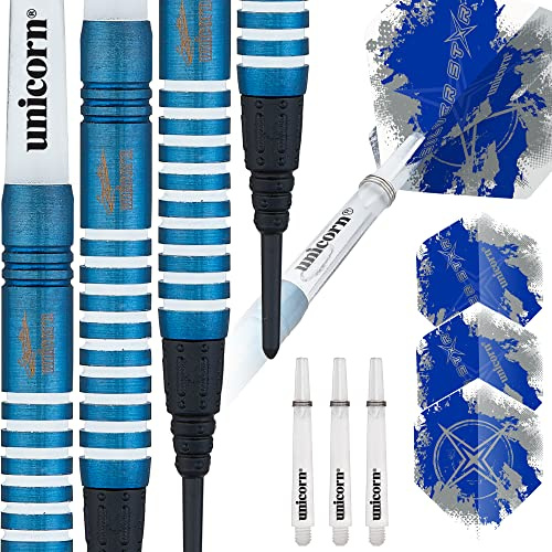 Unicorn Soft Darts Gary Anderson Silverstar Blue 80% Tungsten Softtip Darts Softdart Dartpfeile Set