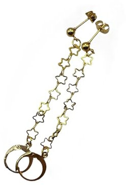 Dangly drop earrings for Loop earplugs | in ear piece gold plated or stainless steel| anti loss jewellery (Gold star chain, Ball stud)