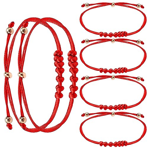 Yolev 6 Pezzi Braccialetti di Corda Rossa Donna Braccialetti Portafortuna Regolabili Nodo Braccialetti Intrecciati Braccialetto di Protezione dell'Amicizia Gioielli per Uomini e Donne