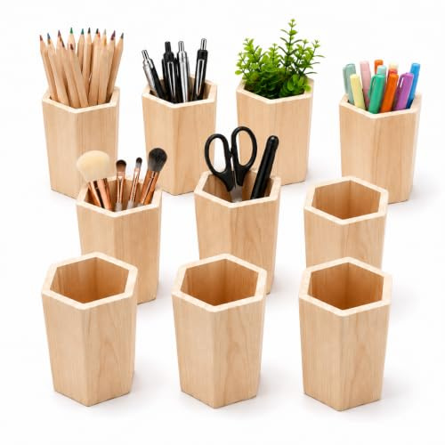 STOBOK 10 Stück Stifthalter Aus Kiefernholz, Pine Stifthalter Stift Organizer, Mini Schreibtisch Organizer, Holz Geometrischer Für Büromaterial