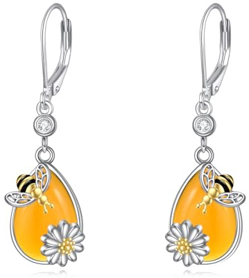 Turquois/bärnsten Teardrop Earrings Sterling Silver Dangle Drop Jewelry presenter för kvinnor flickor, Sterlingsilver