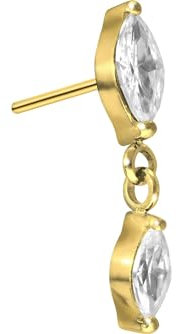 PIERCINGLINE Titan Aufsatz mit Push Pin 2 KRISTALLTROPFEN OHNE Labret Stecker Piercing Ohr Tragus Helix Conch Goldfarben