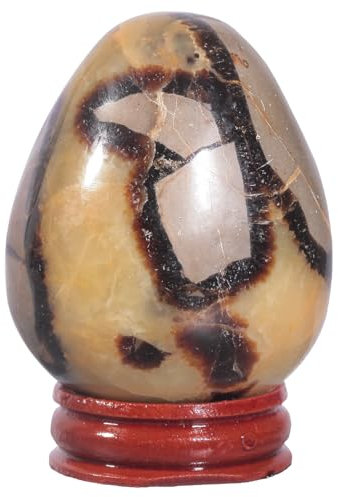 Nupuyai Natural Septarian Dragon Stone Egg with Wooden Stand, Geode Crystal Stone Egg Feng Shui Office Home Decor Meditation Easter Crystal Egg, 50x40mm