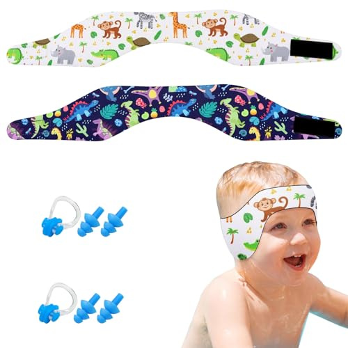 BORISCA 2 fasce da piscina per orecchio, per bambini, elastico, fascia per nuoto per bambini, tappo per orecchie da piscina per bambini + fascia + pinza - naso degli elementi animali Fascia in