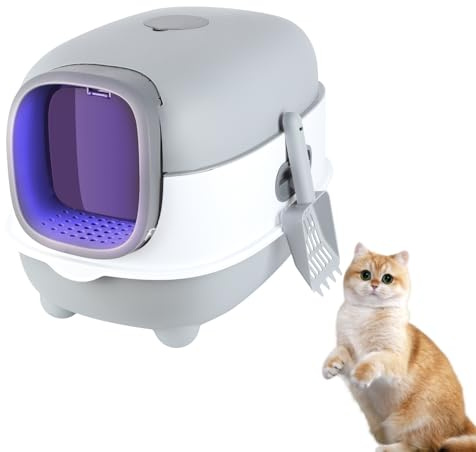Toilette per gatti, Toilette chiusa per gatti, chiusa completa di filtro e paletta, Vassoio Estraibile, Paletta, Spazzola, Ampio per Gatti Grandi toilette gatto (grigio)