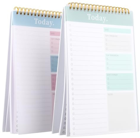 2 Stück To Do Listen Block, Tagesplaner Undatiert mit Stundenplan Checkliste, 16,5x24,7cm, Notizblock A5, Wochenplaner Reißbar, Spiralblock für Büro Schule, 52 Blatt pro Stück, 104 Blatt Total