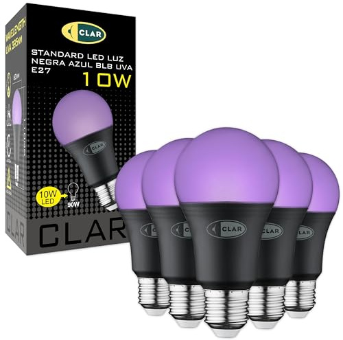 CLAR Schwarzlicht LED - Disco Black Light Lamp, UV Glühbirne E27, 10 W (Pack 5)