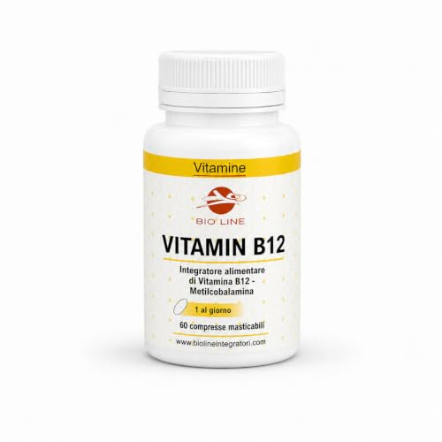 Laboratori Bio Line - Vitamina B12 Metilcobalamina 1000 mcg (60 Compresse Masticabili) a Base di Vitamina B ad Elevato Assorbimento Made in Italy