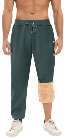Voqeen Sherpa fodrade joggingbyxor för män fleece joggingbyxor casual termiska byxor vinter varma träningsbyxor träningsoverall dragkedja fickor, BLÅ, L