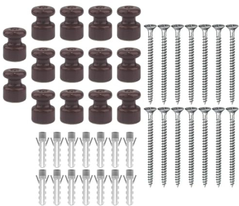 OASHISU 14 x Aisladores de Porcelana para Cables Trenzados Textil, Marrón | aisladores para cables trenzados, aislante de porcelana, brillante, Ø18 mm, aisladores de cerámica vintage