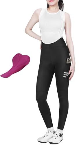 INBIKE 3D Padded Cycling Bib Pants for Women, High Waist Breathable Quick Dry Bike Pants, Lightweight Elastic Bib Tights with Pocket Black Large