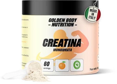 Golden Body Nutrition - Creatina Monoidrata in Polvere - Integratore per Allenamento - 100% Vegano e Senza Lattosio - 300 gr. - Solubilità ottimale - Alto dosaggio (300 g, Arancia)
