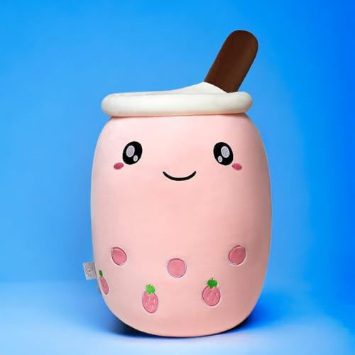 Klikkopers® - Kawaii Kissen - Bubble Tea Kuscheltier- 30 cm bis 35 cm - Boba-Plüschtier - Babyrosa - Kawaii-Plüschtier - Squishy - Squish Kuscheltier (Pink)
