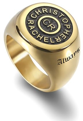 INBLUE Personalisierte Siegelringe mit Initialen für Männer Frauen Edelstahl/18 Karat Vergoldet Schwarz Individuell Gravierter Namensring Geschenke für Vater Ehemann Freund (Größe 54-72)