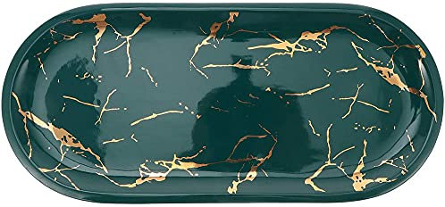 Plateau ovale en céramique marbrée - Assiettes à dessert en porcelaine - Plat à steak - Présentoir à bijoux - Cadeau de mariage - Décoration d'intérieur - Vert