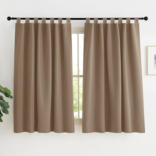 KGORGE Blickdichte Scheibengardinen Küche Modern Schlaufenvorhang Kurz | Cappuccino, H150 x B140, Schlaufenschal 2er Set, Thermovorhang Hitzeschutz, Verdunkelung, Sonnenschutz, für Schafzimmer