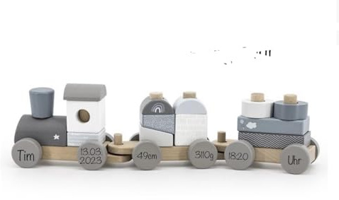 Generisch Geburtstagszug personalisiert, Babygeschenk Geburt, Holzzug mit Name, Holzeisenbahn personalisiert Taufe. Zug, Holzspielzeug personalisiert (Blau)