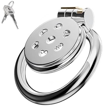 Male Cock Cage Sex Toys Flat Chastity Cage Made of Metal Small Penis Cage with Concealed Lock and 6 Love Breathing Holes Stainless Steel Chastity Device for Bondage of Men's Penis (1.96in,A)