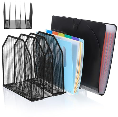 Gatuida Stehsammler Metall: Zeitschriftensammler Organizer Schreibtisch Zeitschriftenhalter Mesh Aktenhalter Zeitungshalter mit 5 Fächer Schwarz Schreibtisch Organizer für Büro, Zuhause, Schule
