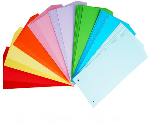 NOTEZMATE 200 Trennstreifen bunt in 8 Farben, 25 Stück pro Farbe, 23,7 x 10,3 cm,160g/m² Karton, mit praktischer 2 Gelocht, Bedruckbar Papier Karten für Sortieren Ordner, für Büro Schule Zuhause