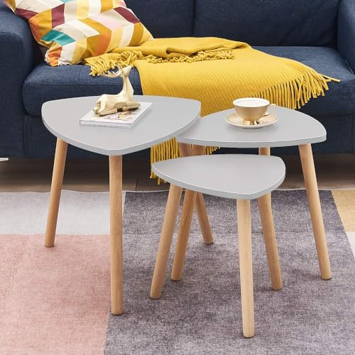 Panana Nest of 3 Tables Coffee Table Side End Table for Living Room Multi-functional Nesting Side Table (Grey)