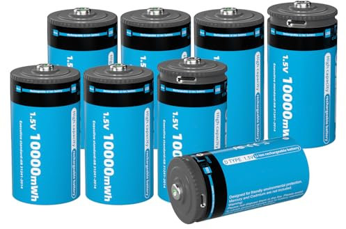 Batterie Ricaricabili Al Litio D Confezione da 8 Batteria D Ad Alte Prestazioni 10000mWh 1,5V per Torce Elettriche, Radio, Orologi, Stereo, Ecc.