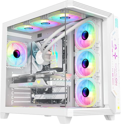 GAMEON GO-PULSE-A Gaming PC Case ATX Mid Tower | 7 ARGB Fans Included, Tempered Glass, 360mm Radiator, High Airflow, Budget Gaming Case | White