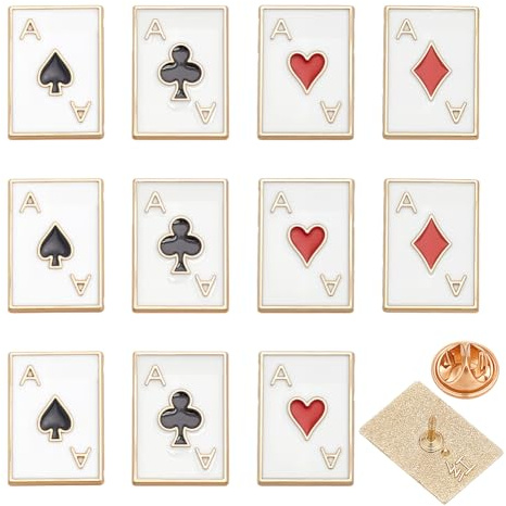 PH PandaHall 4 stilar spelkort emaljstift 12 st poker ess broscher spelkort nålar spader röda hjärtan klubbar fyrkantig krage brosch för ryggsäck kläder spel dag fest juldekoration