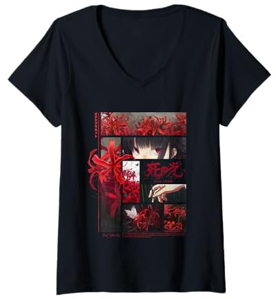 Donna Giapponese Ragno Gigli Anime Fiore in Soft Grunge estetica Maglietta con Collo a V