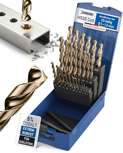 GARSIDURO® Metallbohrer Set HSS Cobalt 25tlg. | HSS-Co5 Profi Edelstahlbohrer 1-13mm | Selbstzentrierender Kobalt Spiralbohrer DIN 338 HSS CO Bohrerset für Edelstahl, Stahl, Eisen, Metall | Bohrer Set