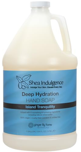 Ginger Lily Farms Botanicals Shea Indulgence Deep Hydration Liquid Hand Soap Refill, Island Tranquility, 100% Vegan & Cruelty-Free, Green Tea Lemongrass Scent, 1 Gallon (128 fl oz)