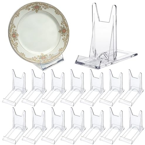 15 Stück Kunststoff Ständer - Transparenter Deko Tellerhalter Aufsteller | Acryl Ständer Verstellbar Dekotellerhalter Tellerständer Deko Aufsteller für Retro Spielkonsole Bilder CD Ständer