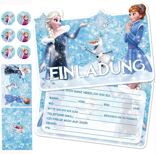 ROMANVIC Elsa Einladungskarten Kindergeburtstag,12 Frozen Deutsche Einladungskarten,12 Umschläge,12 Anna Eiskönigin Aufkleber,Einladungen Geburtstag