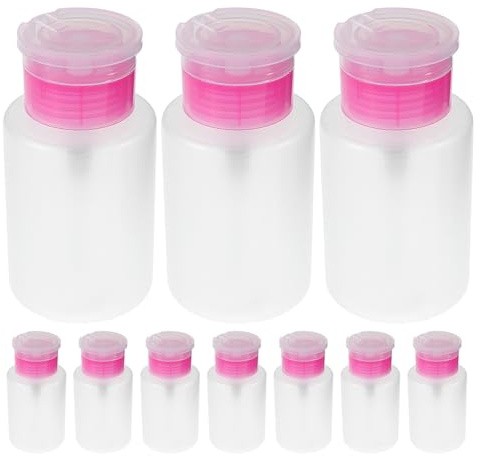 CLISPEED 10pcs Push Down Empty Pump Dispenser Bottles - 150ml Push Top Bottles for Toiletries Nail Polish and Makeup Remover - Pink