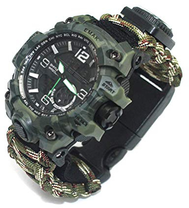 Generic Multifunktionale Überlebensuhr, Kompass-Pfeifen-Paracord-Armband-Set, für Camping, Wandern, Klettern, Multifunktionale Überlebensuhr (Armeegrün)