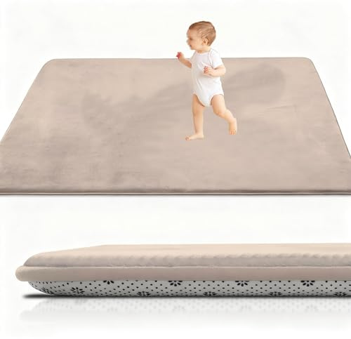 RxueSug Krabbelmatte Baby, Spielmatte Kinder Spieldecke 80 x 100 cm, Baby Spielmatte, Kinderteppich, Spielteppich, rutschfest Seiten für drinnen und draußen, Bodenmatte Kinder Dicke 3 cm Hellbraun