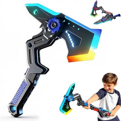 Dual Axe Blade with Mist Spray-One Button Switching, with 7Color Change LED Light-up Blades, Battle Axe Transforming Science fiction Toy with Vibration Sound Effect (Blue)