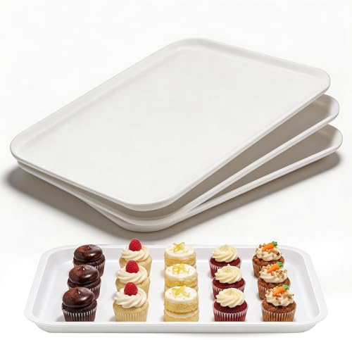 4 PCS Rectangular Serving Trays, White Serving Platters for Party Food BPA Free Plastic Tray Reusable Catering Trays Plates for Snack Sandwich Fruit Cookies