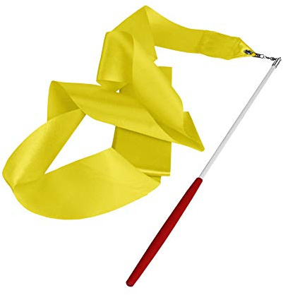 4M Dance Gym Ribbon Rhythmic Art Gymnastic Streamer Baton Twirling Rod UK (Yellow)