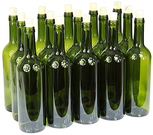 Botella de vino de 750 ml, con o sin corcho, vacía. 3 colores, verde oliva, 48 Stk. mit Korken