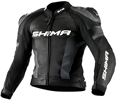SHIMA STR JACKET BLACK, Lederkombi Motorradbekleidung Zweiteiler Motorradkombi Motorradanzug, Schwarz
