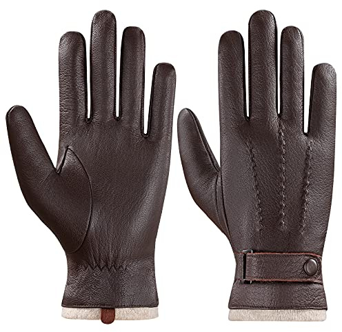 Acdyion Herren Winter Warme Outdoor Lässige Lederhandschuhe Rutschfeste Touchscreen Texting Geeignet Wollfutter Weiche Winddicht Handschuhe aus Echtleder (brown, XL)