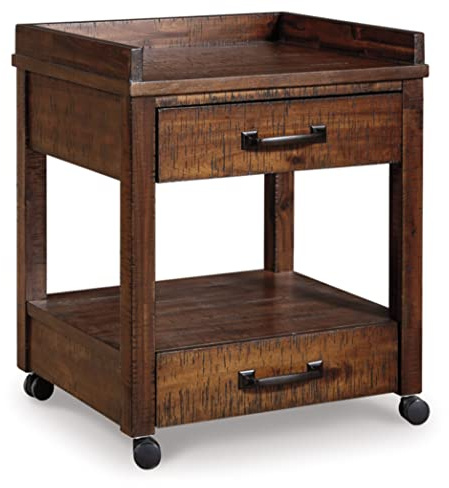 Signature Design by Ashley Baldridge Office Printer Stand, Storage, Electrical Outlets, USB Charing Ports, Wood, 21 W x 18 D x 24.63 H, Brown