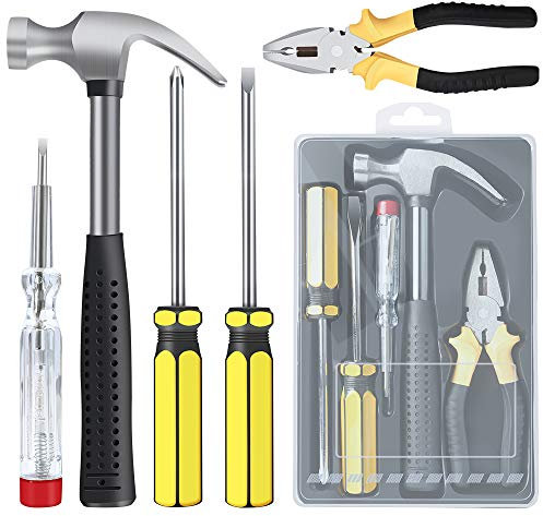 E·Durable DIY Tool Kit Set 5 Pcs Hammer Household Set with Starter Basic Hand Tools, Portable Tool Box Set for Home, Office, School, and Garage