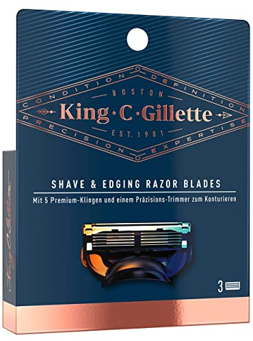 King C. Gillette Rasierklingen für Rasierer Herren mit Trimmerklinge für Präzision, langlebige Klingen, 3 Ersatzklingen