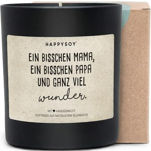 Ein bisschen Mama, ein bisschen Papa und ganz viel Wunder - Duftkerze mit Spruch als Geschenk zur Geburt, werdende Eltern, Babyshower, blumiger Duft, Kerze im Glas